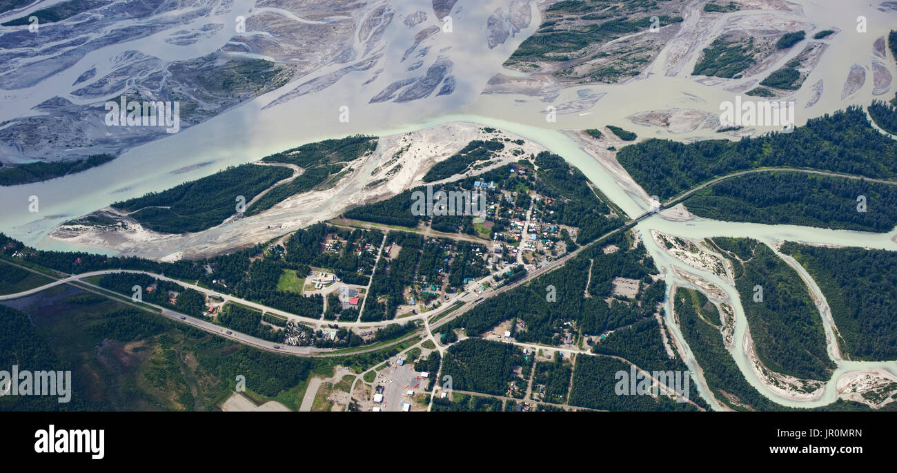 Aerial View Of The Talkeetna River; Alaska, United States Of America Stock Photo
