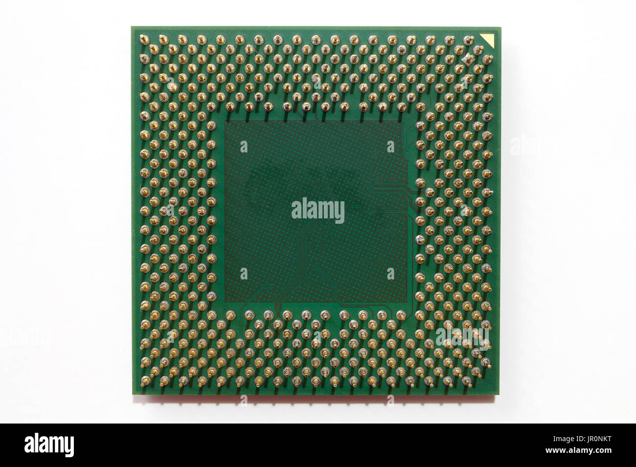 Underside of AMD Athlon processor, showing pin arrangement Stock Photo