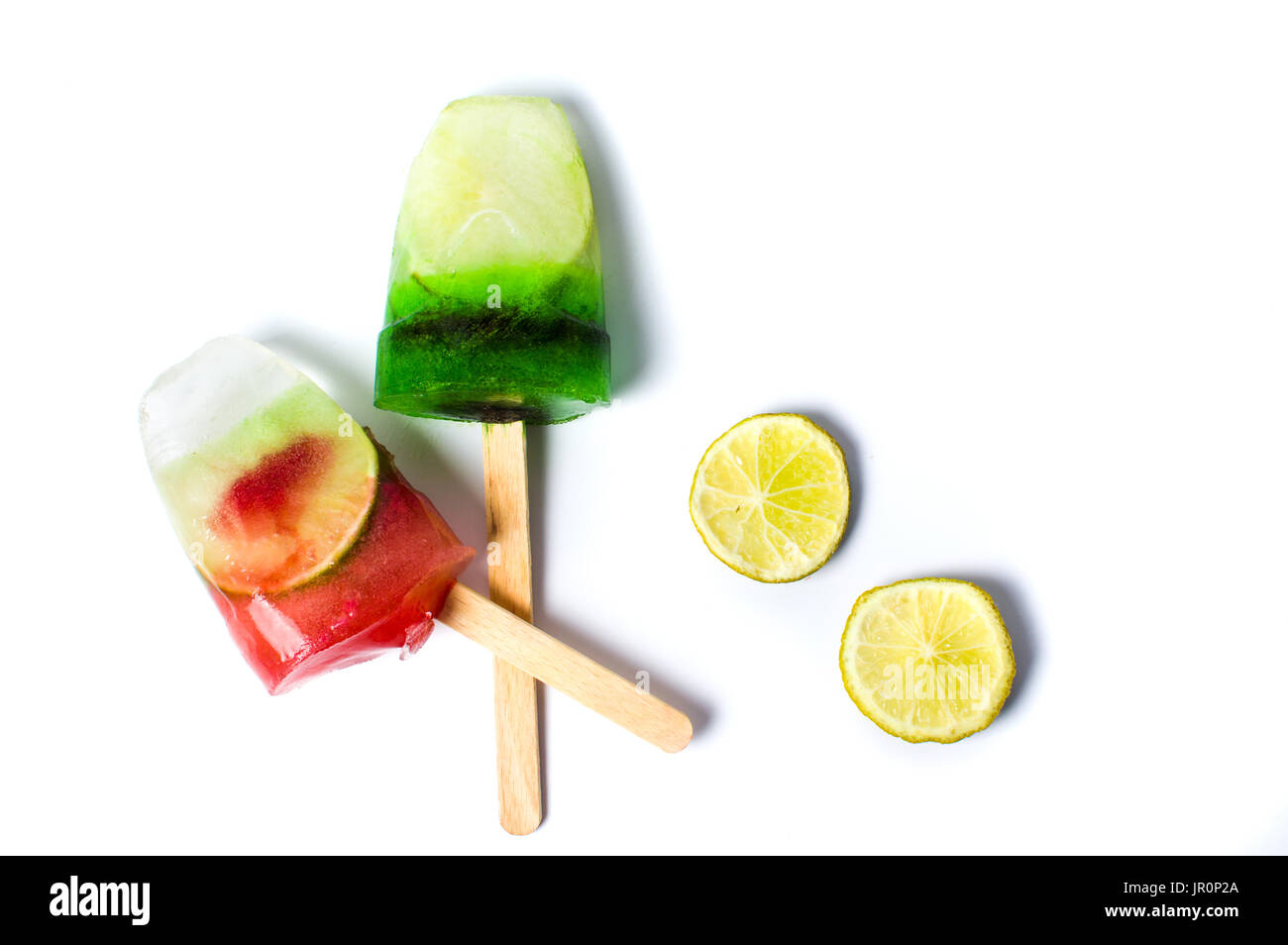 Fruit popsicles ice creams isolated on white background Stock Photo