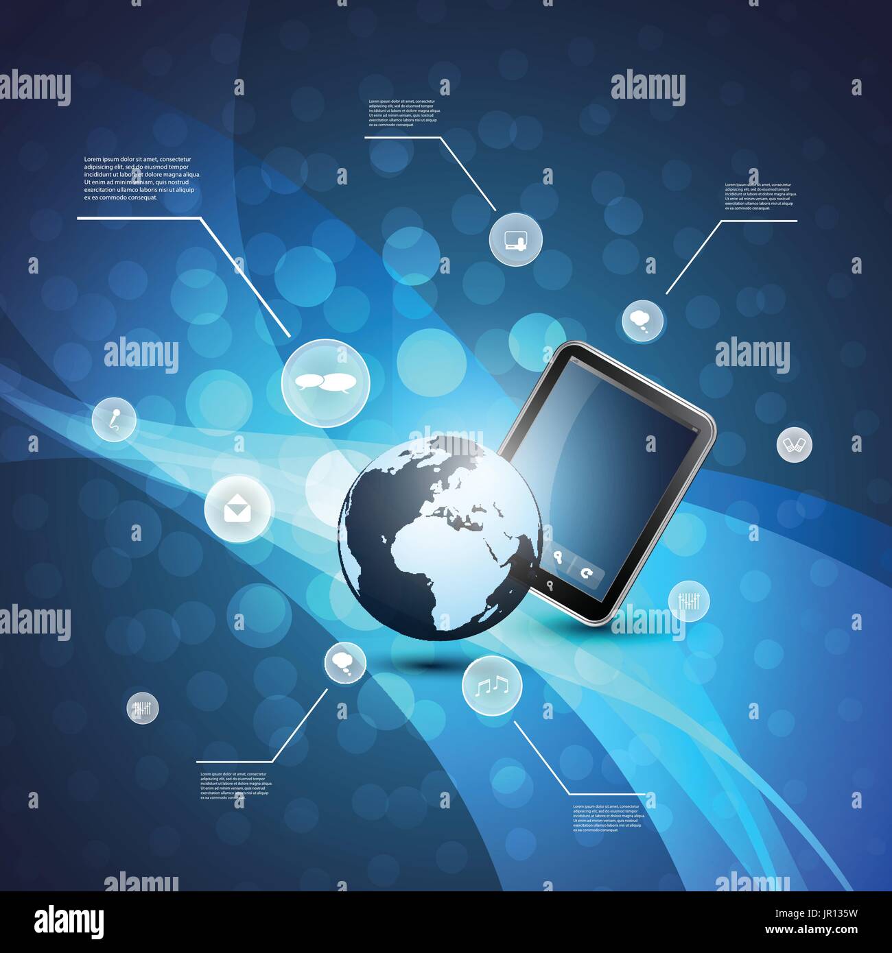 Blue Futuristic Cloud Computing Concept Design with Globe and Bubbly ...