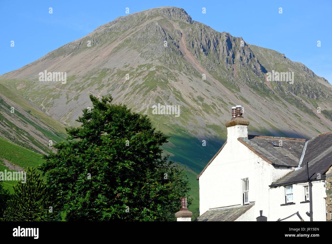 Row Head farm and Great Gable mountain Wasdale Lake District Cumbria UK