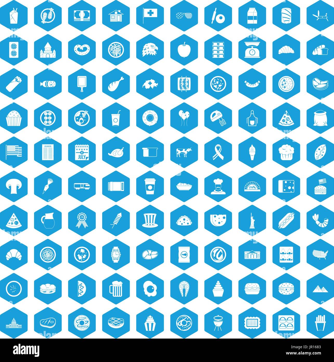 100 sandwich icons set blue Stock Vector