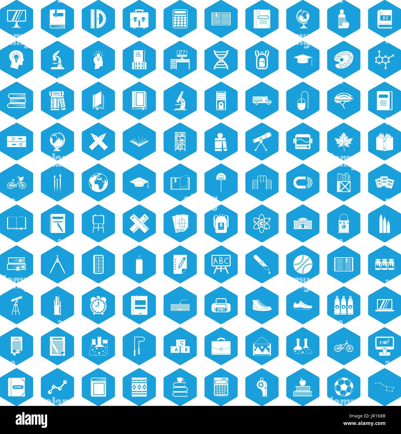 100 school icons set blue Stock Vector