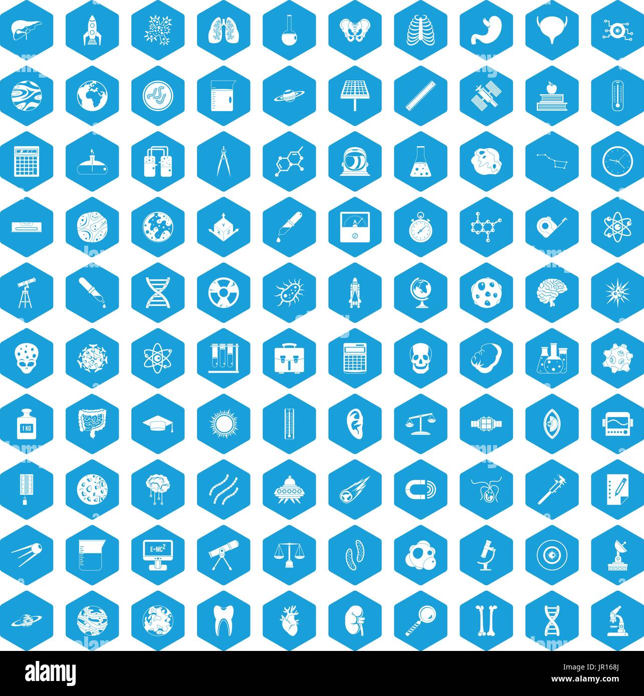 100 science icons set blue Stock Vector