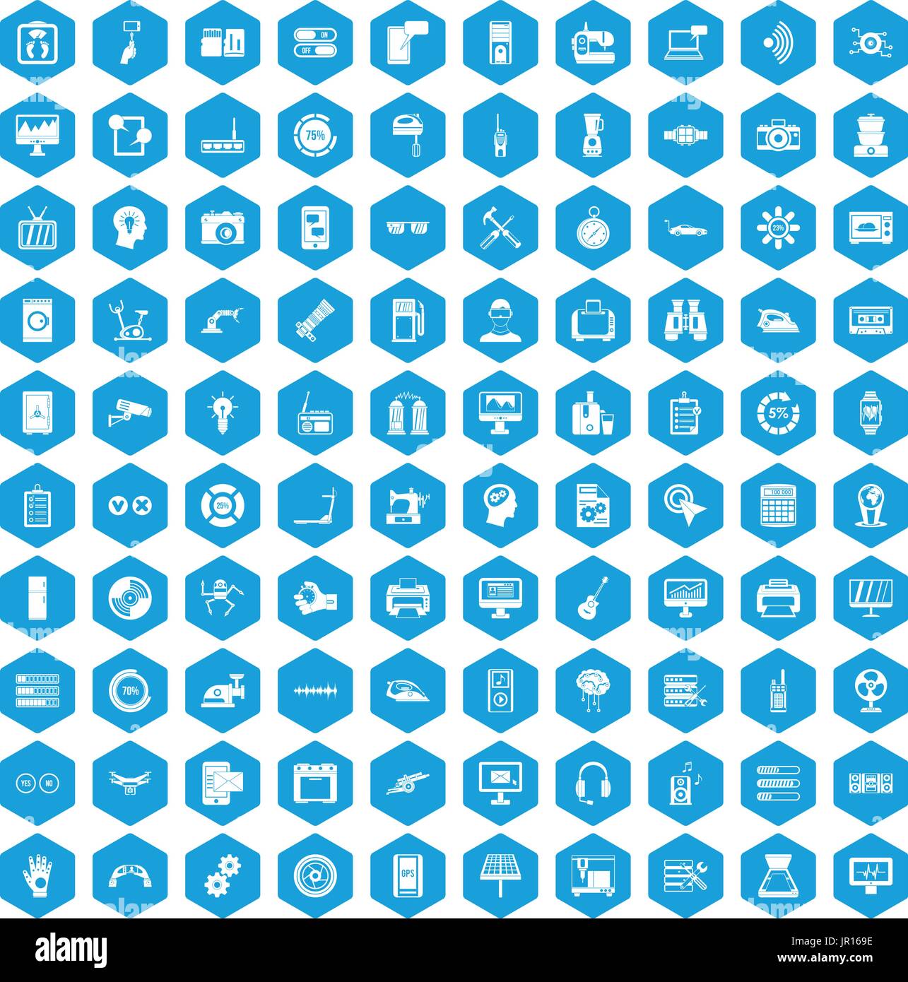 100 settings icons set blue Stock Vector