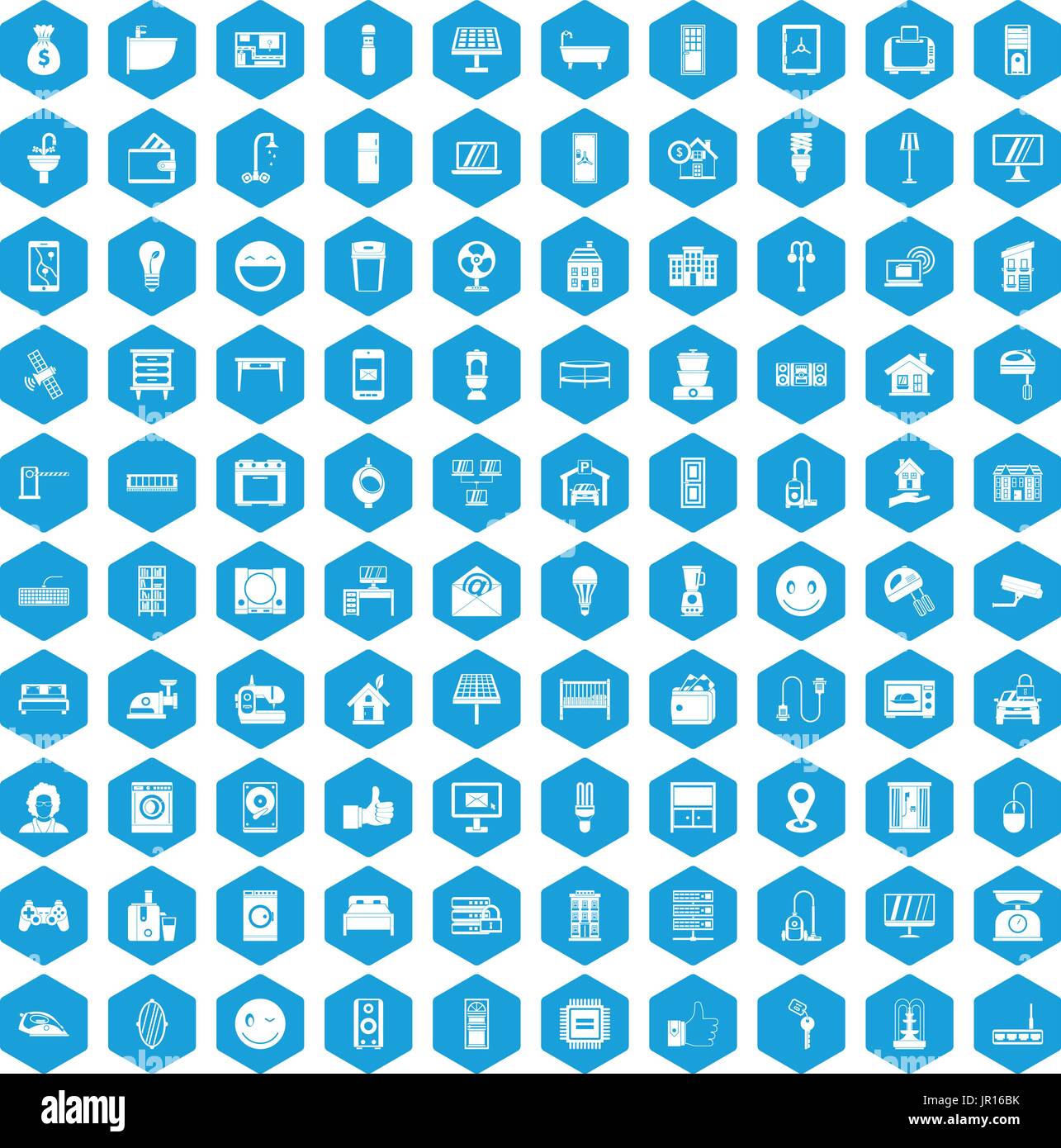 100 smart house icons set blue Stock Vector