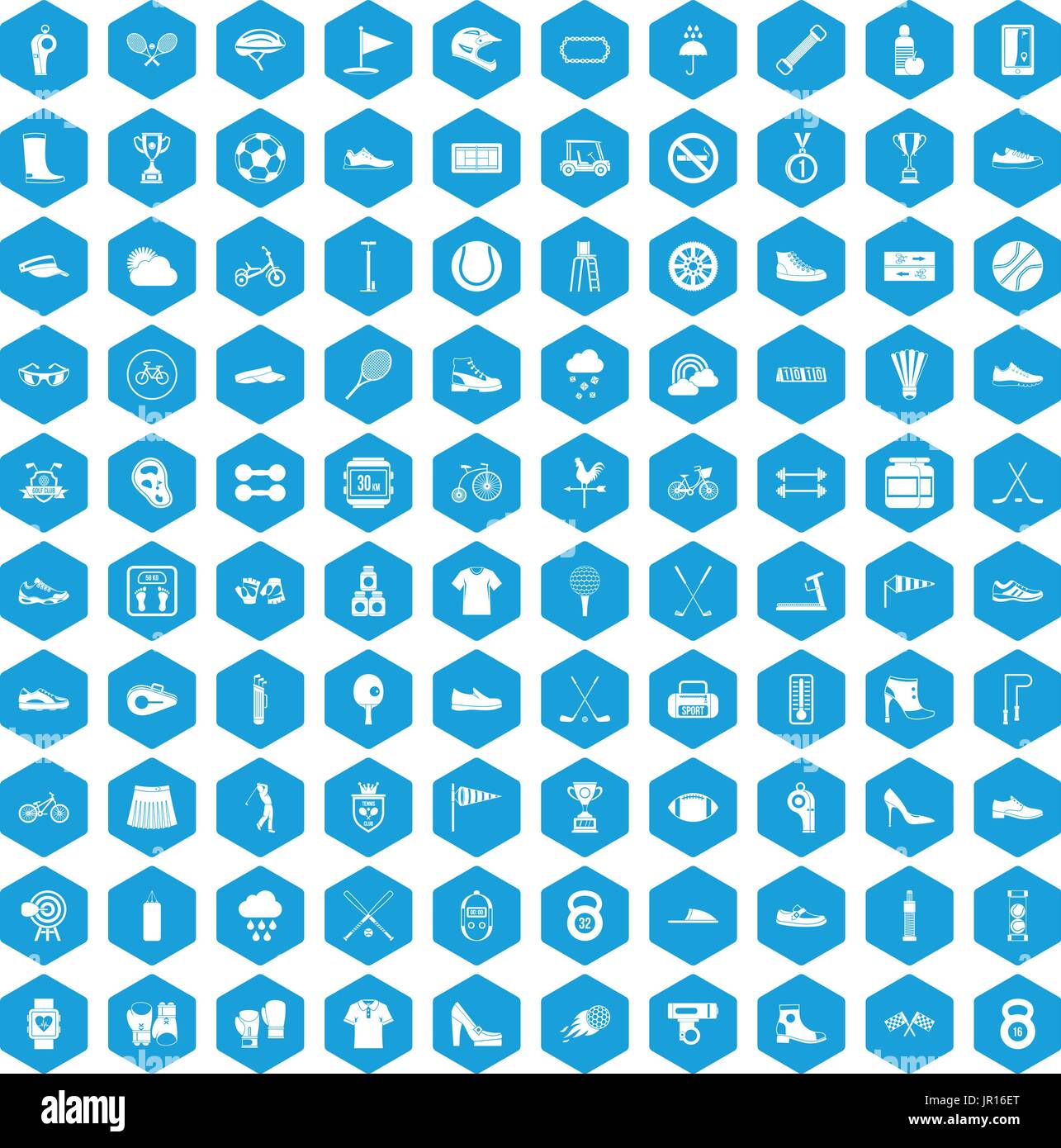 100 sneakers icons set blue Stock Vector