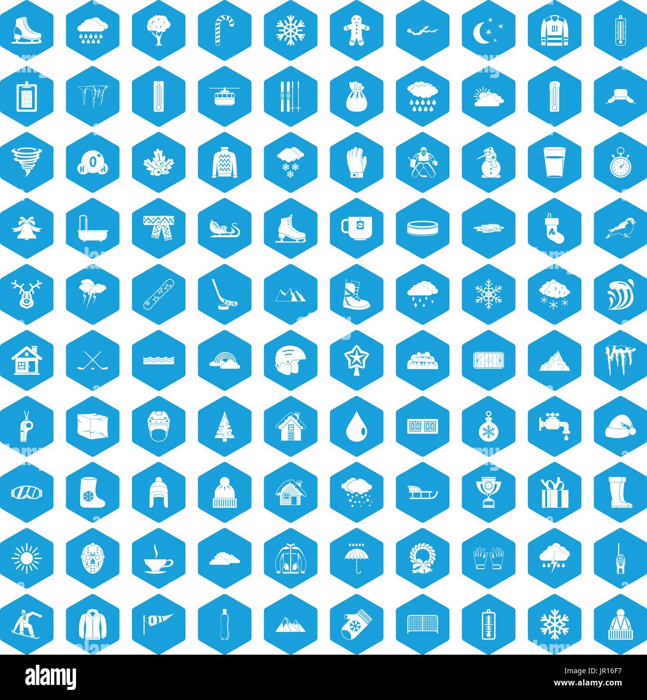 100 snow icons set blue Stock Vector