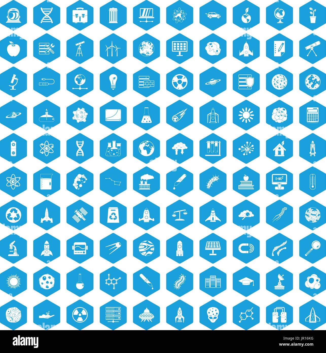100 space icons set blue Stock Vector