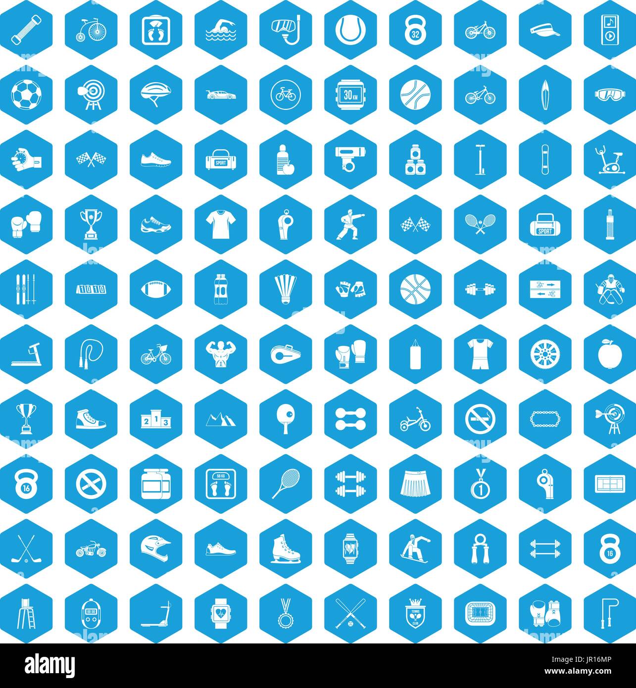 100 sport icons set blue Stock Vector