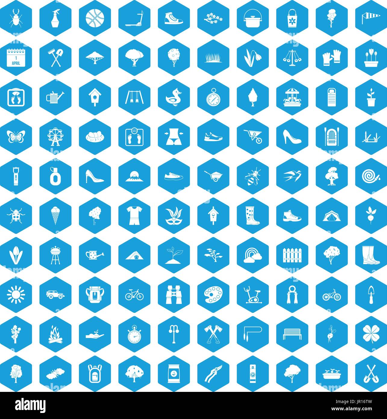 100 spring icons set blue Stock Vector