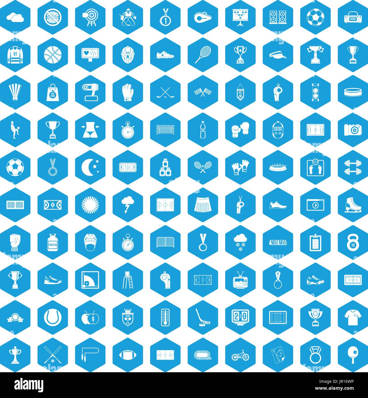 100 stadium icons set blue Stock Vector