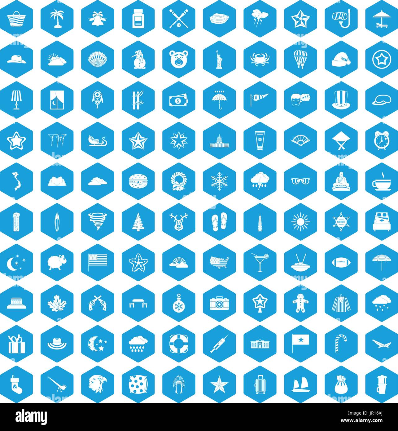 100 star icons set blue Stock Vector