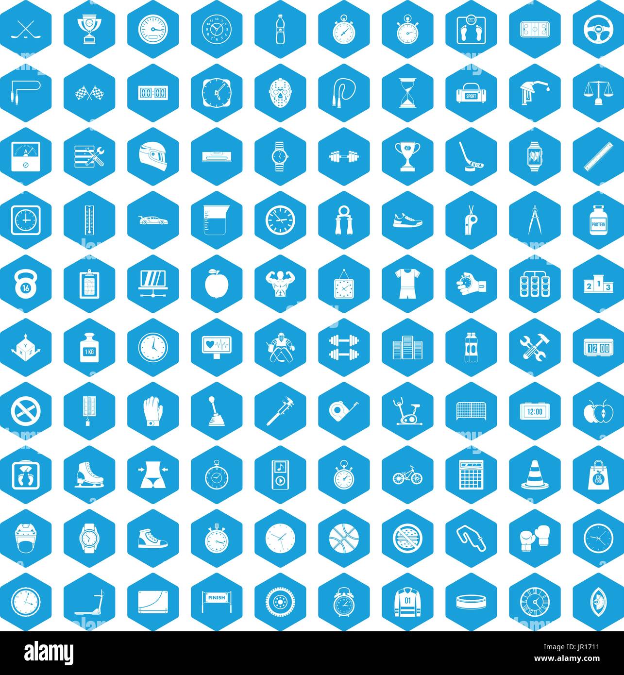 100 stopwatch icons set blue Stock Vector
