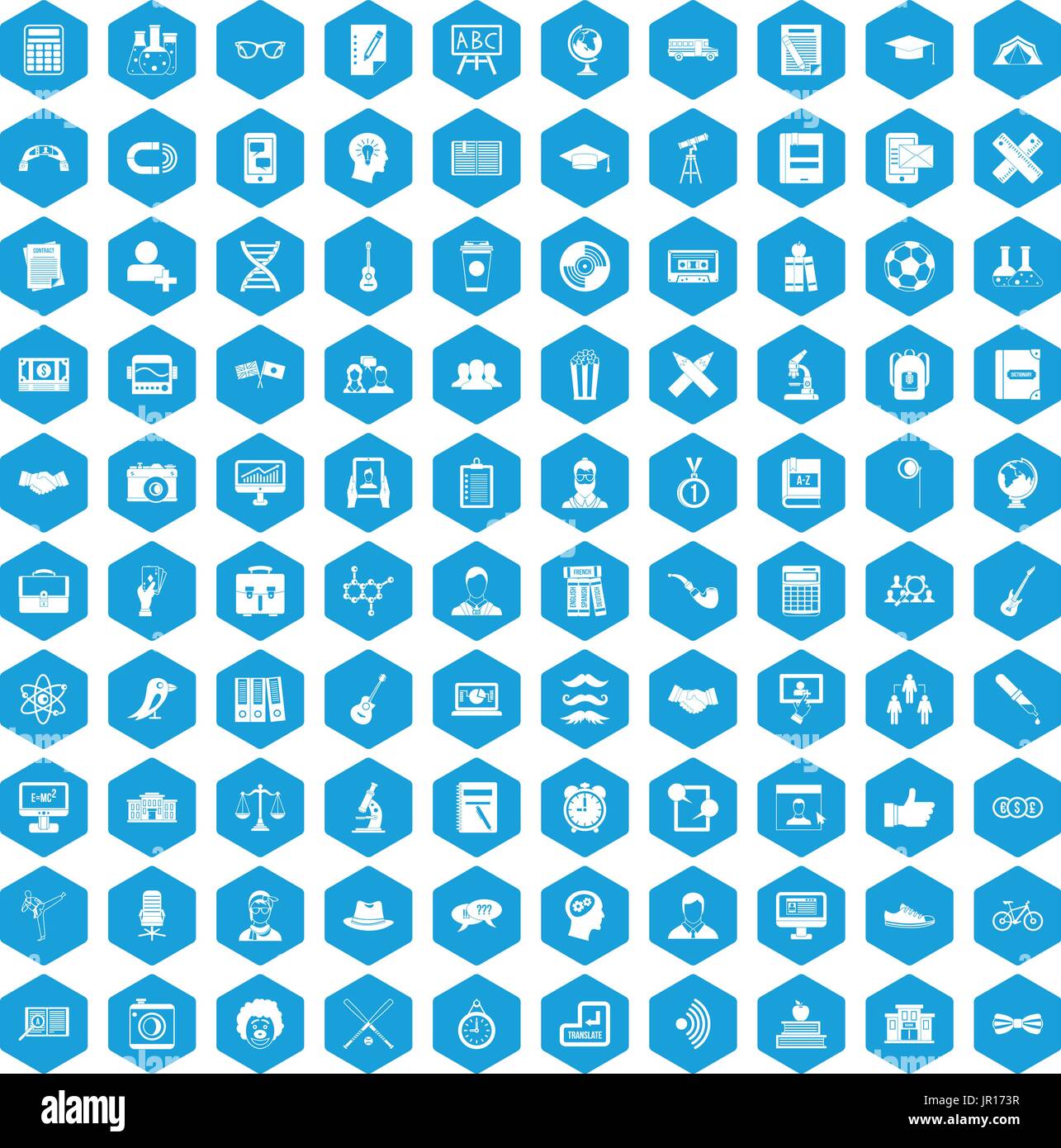 100 student icons set blue Stock Vector
