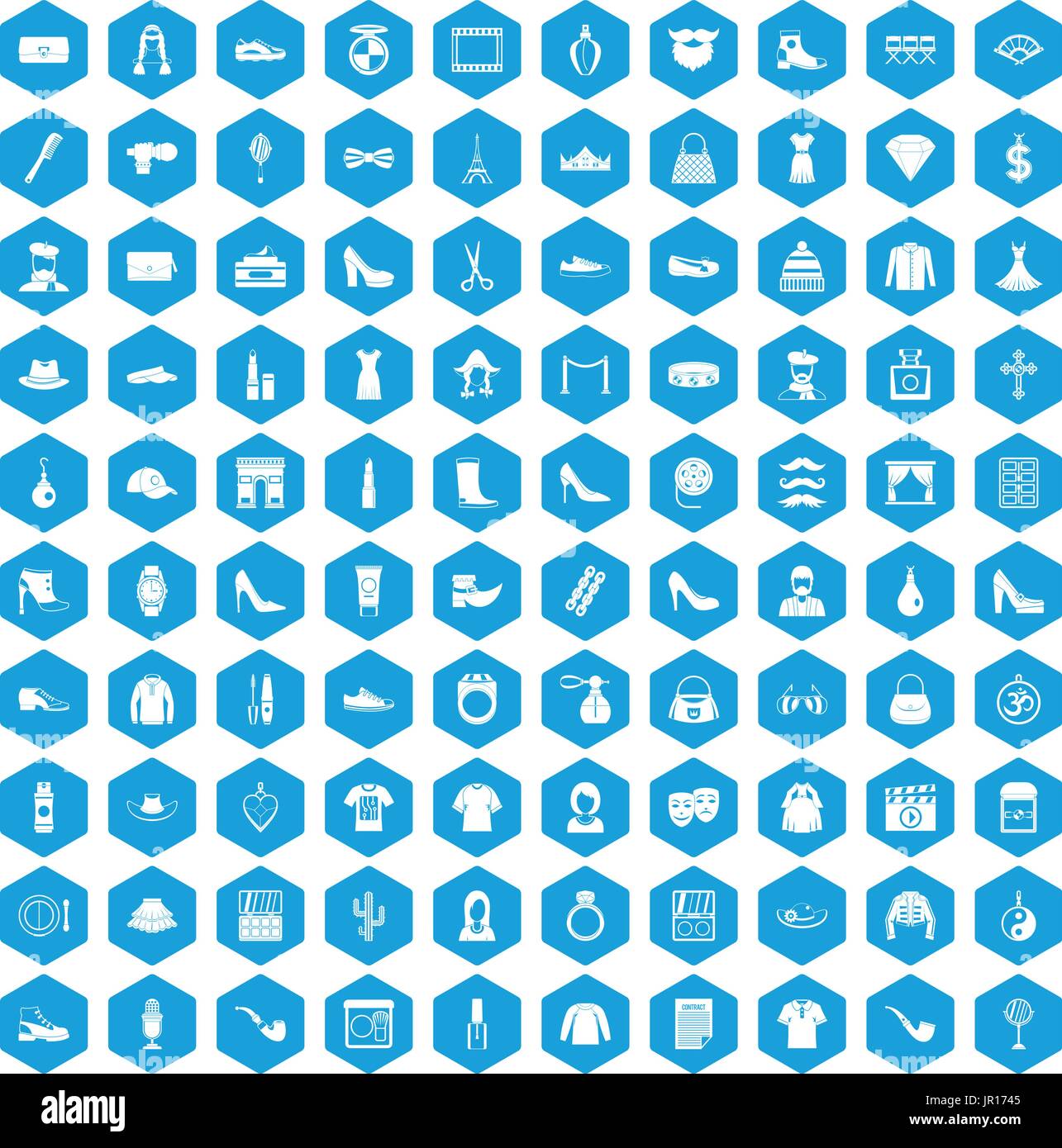 100 stylist icons set blue Stock Vector