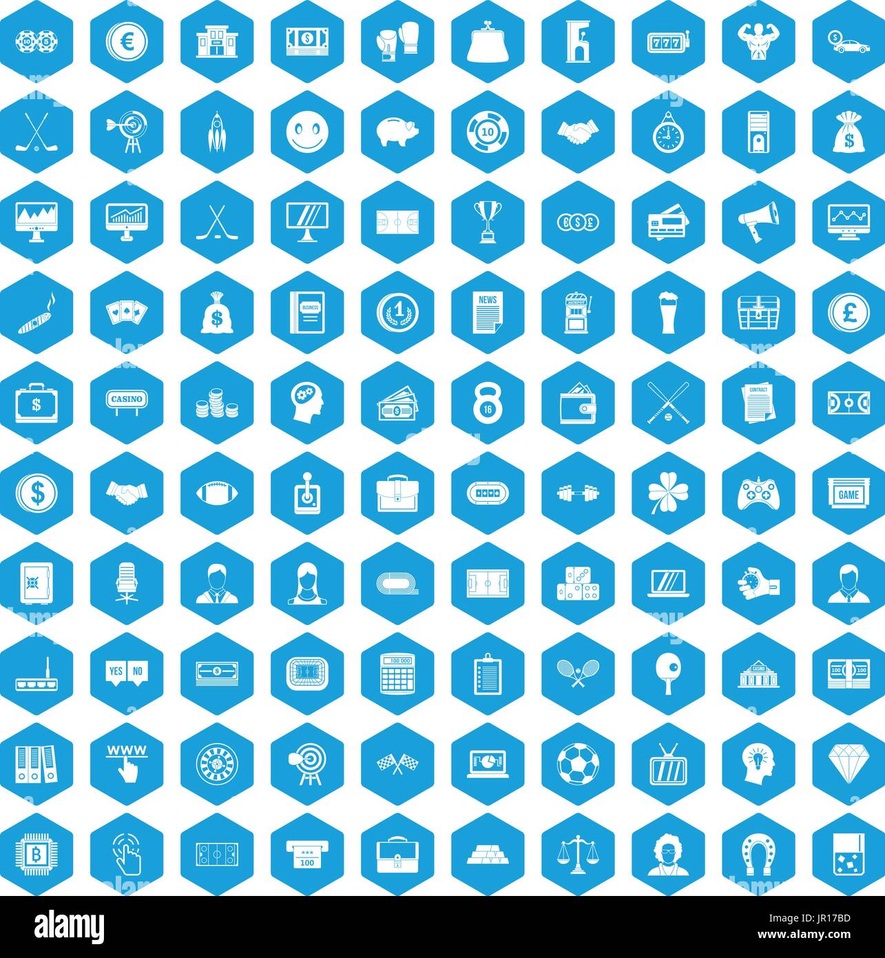 100 sweepstakes icons set blue Stock Vector
