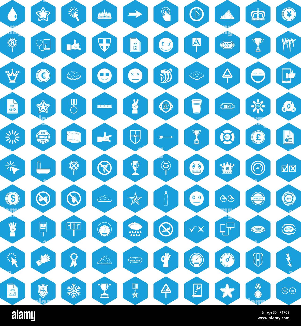 100 symbol icons set blue Stock Vector