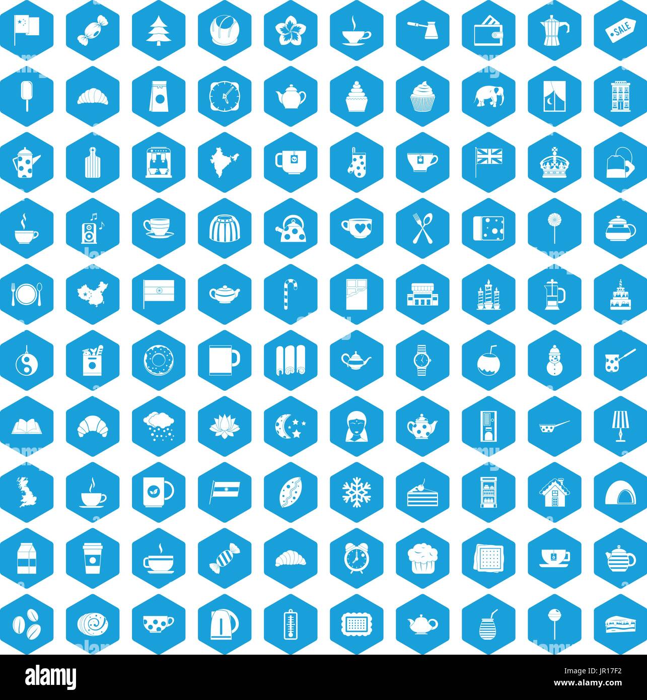 100 tea cup icons set blue Stock Vector