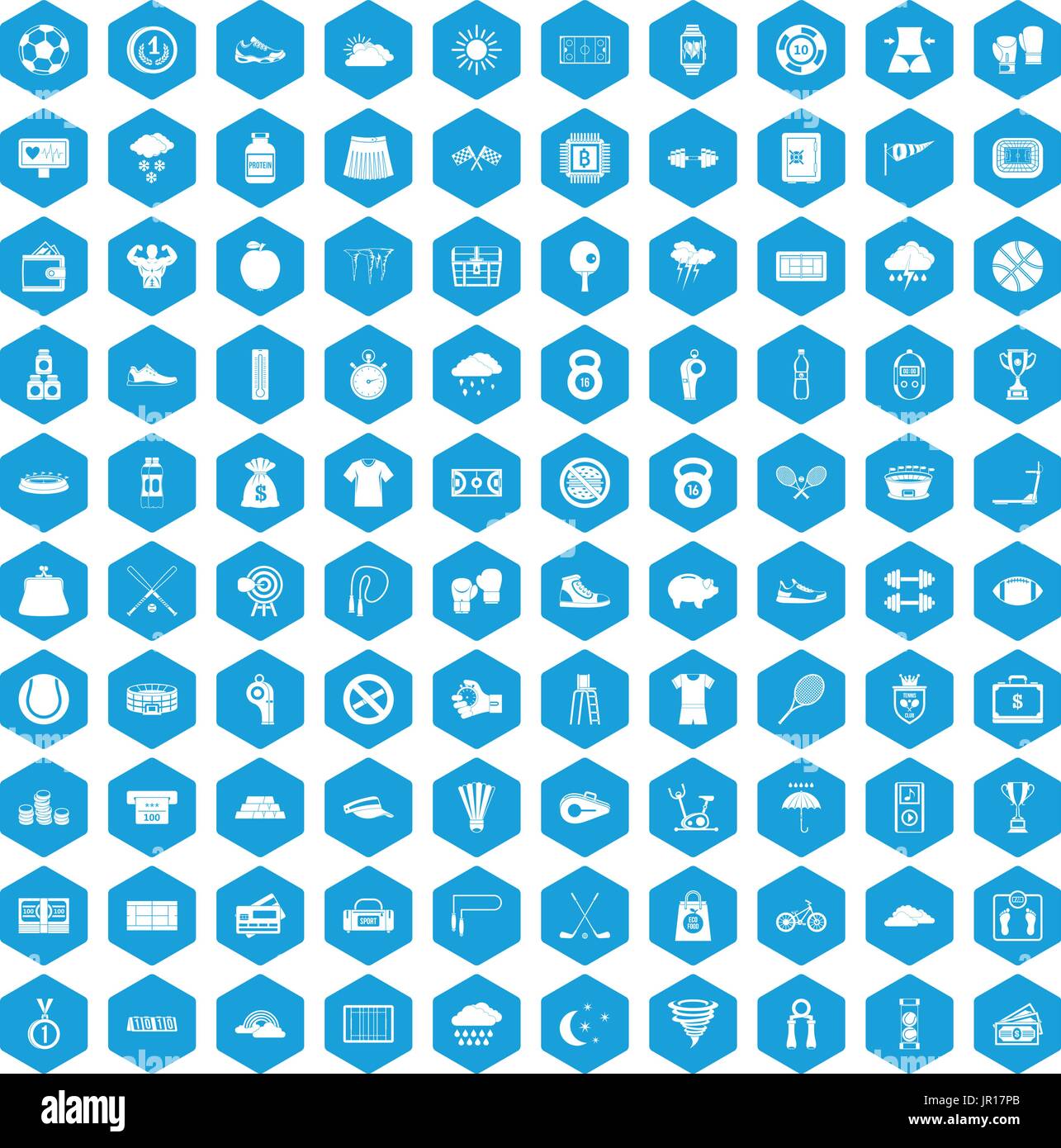 100 tennis icons set blue Stock Vector