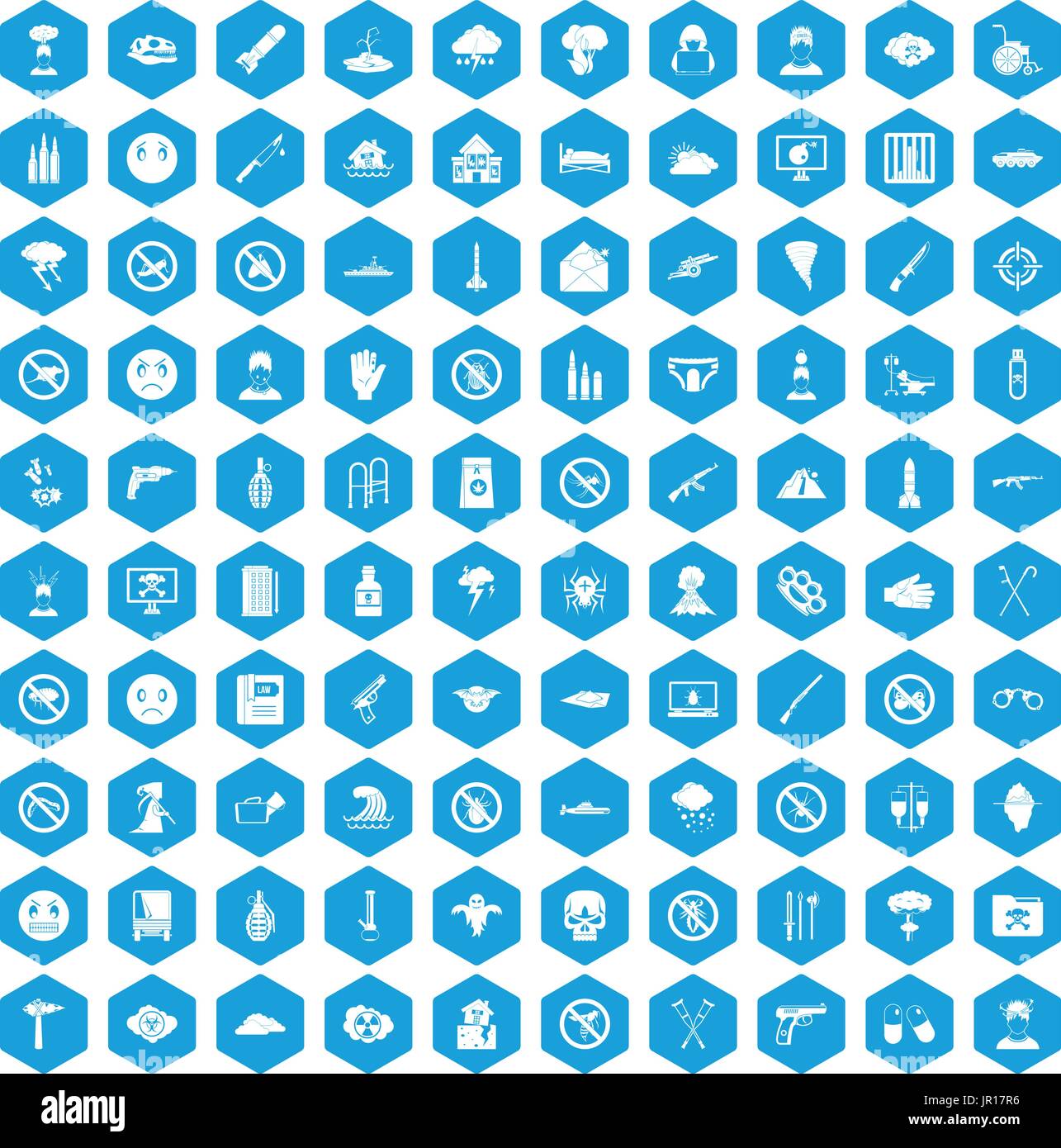 100 tension icons set blue Stock Vector