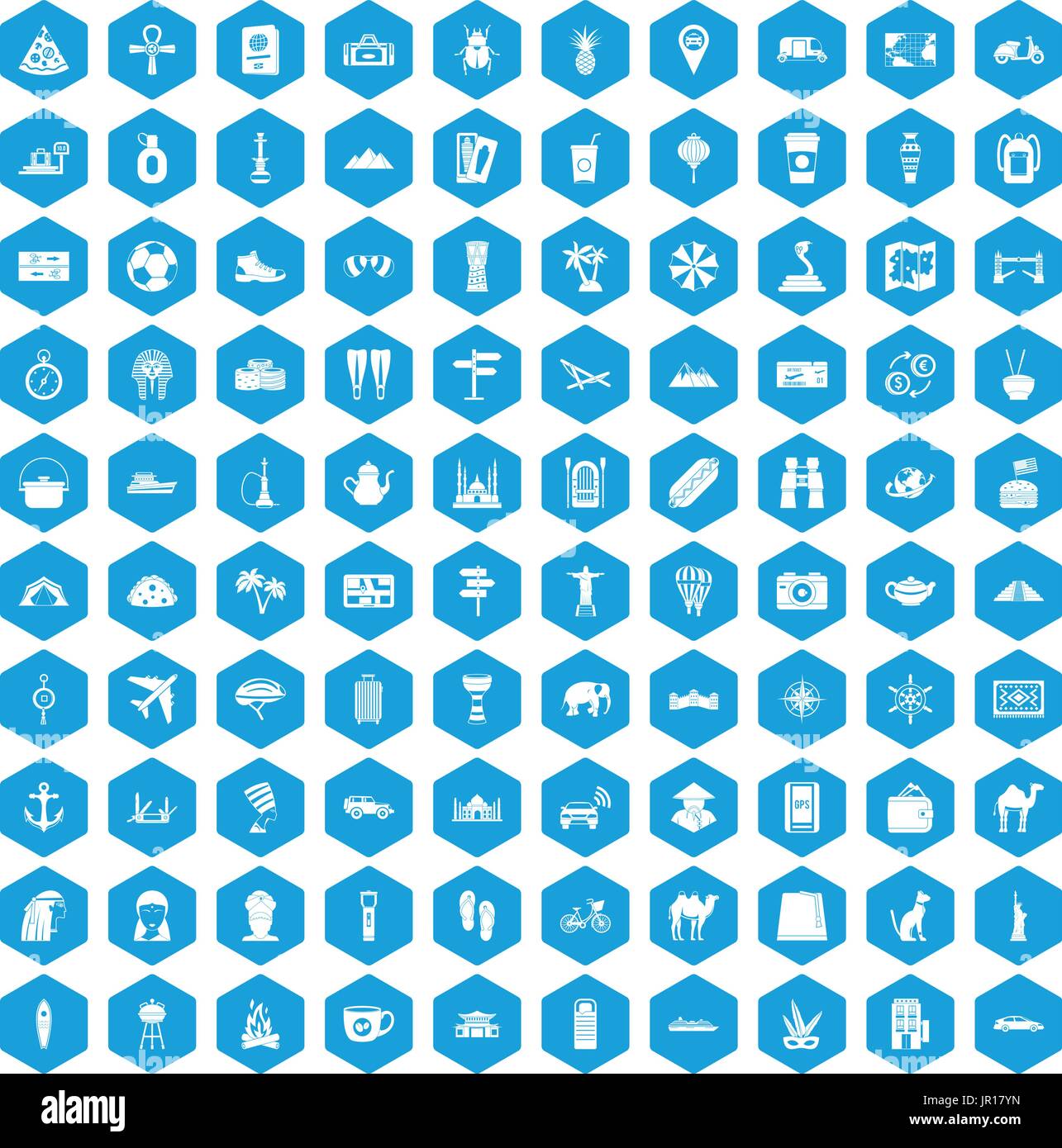 100 tourism icons set blue Stock Vector