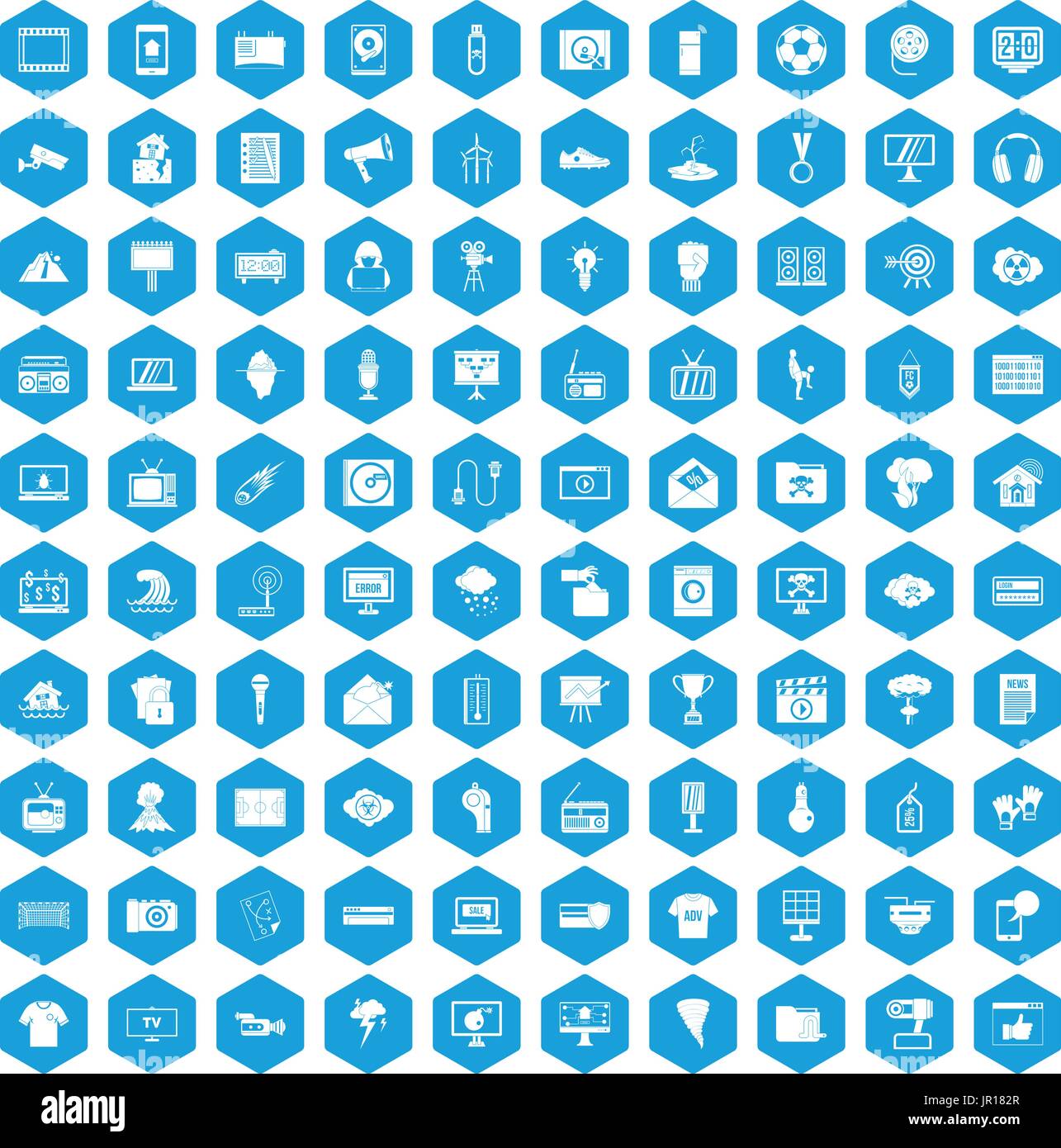 100 TV icons set blue Stock Vector