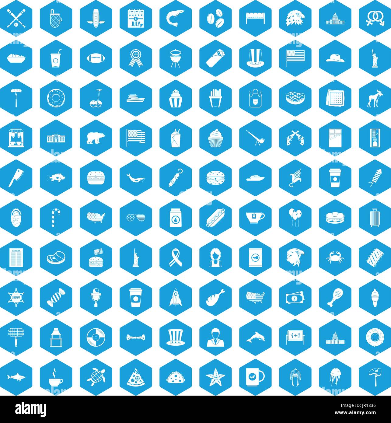 100 USA icons set blue Stock Vector