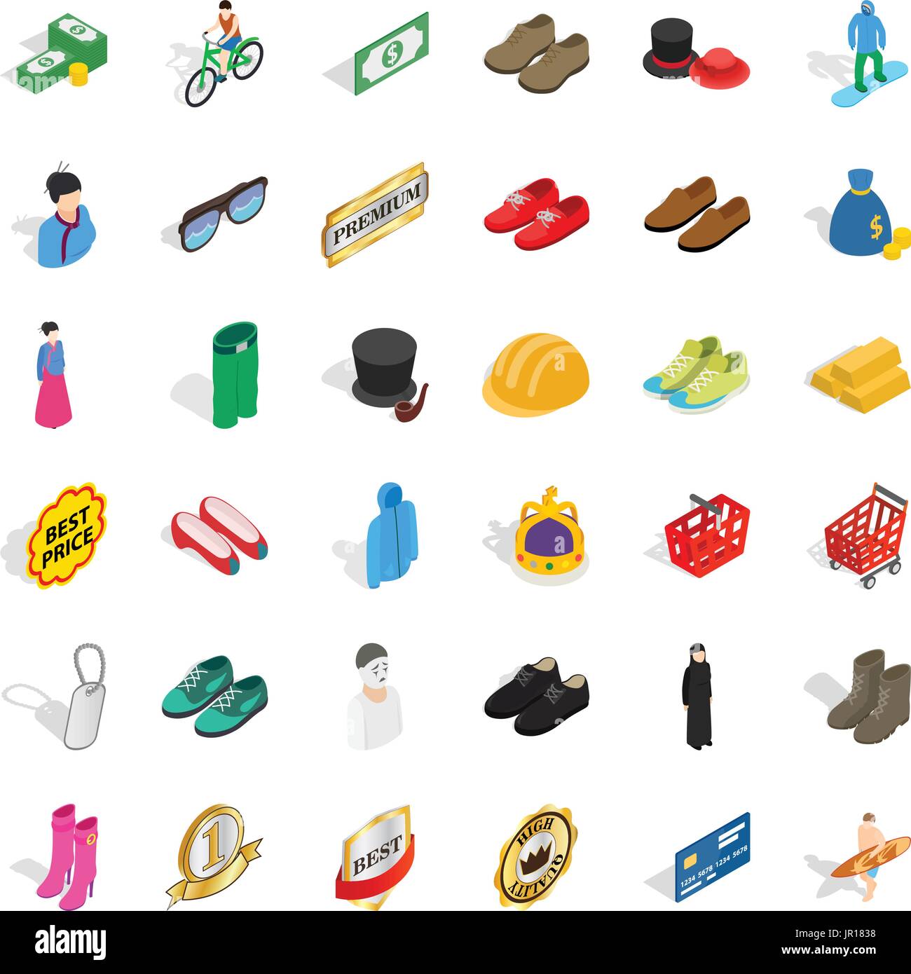 Clothes icons set, isometric style Stock Vector