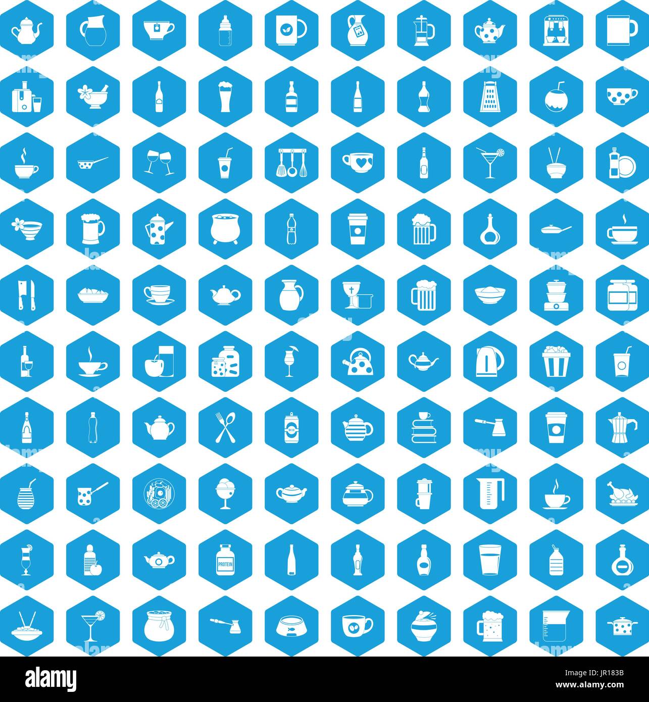 100 utensil icons set blue Stock Vector