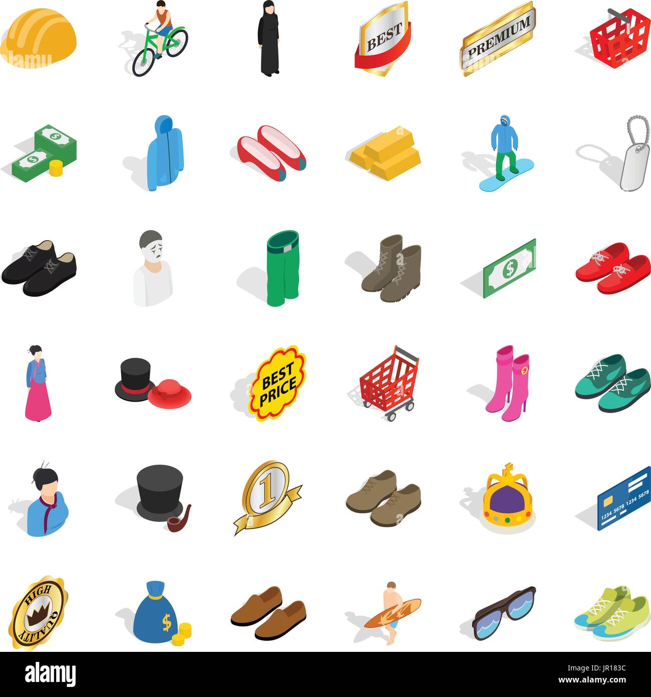 Clothes and accessories icons set, isometric style Stock Vector