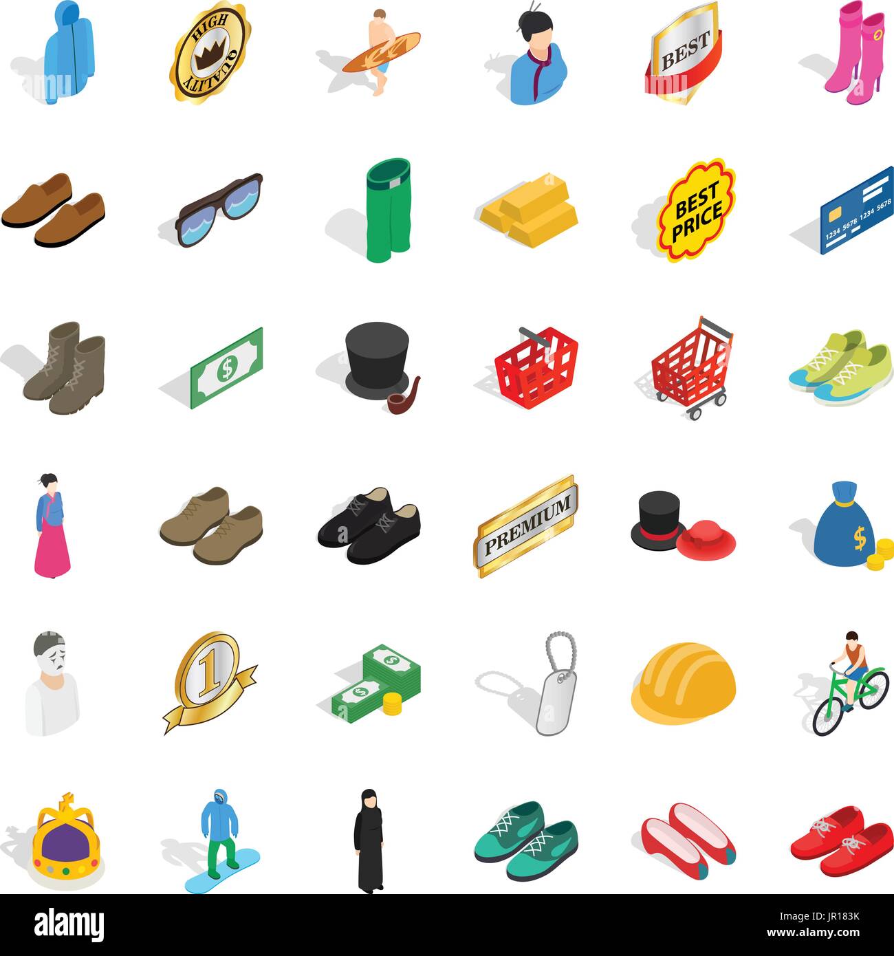 Different clothes icons set, isometric style Stock Vector