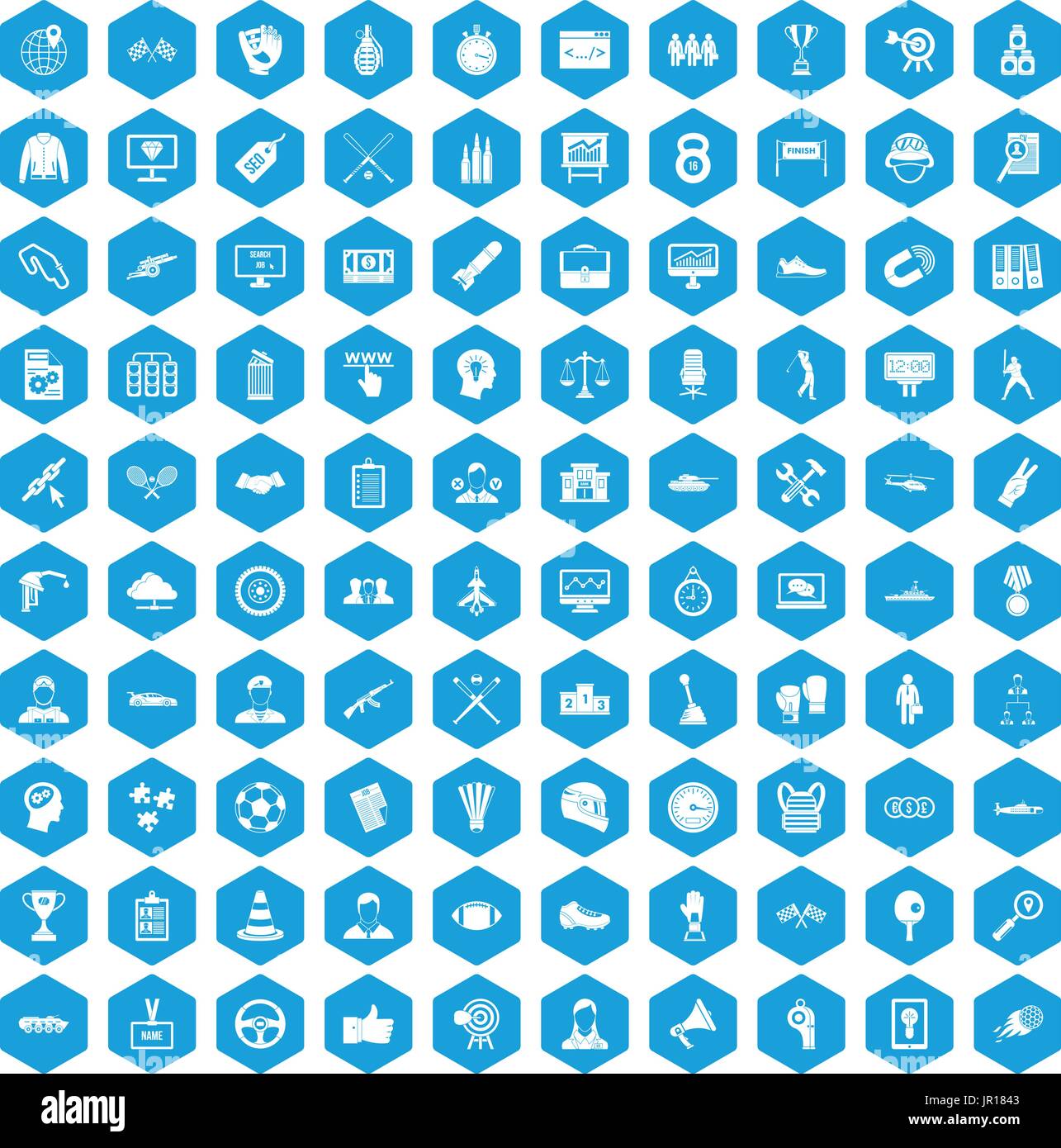 100 victory icons set blue Stock Vector