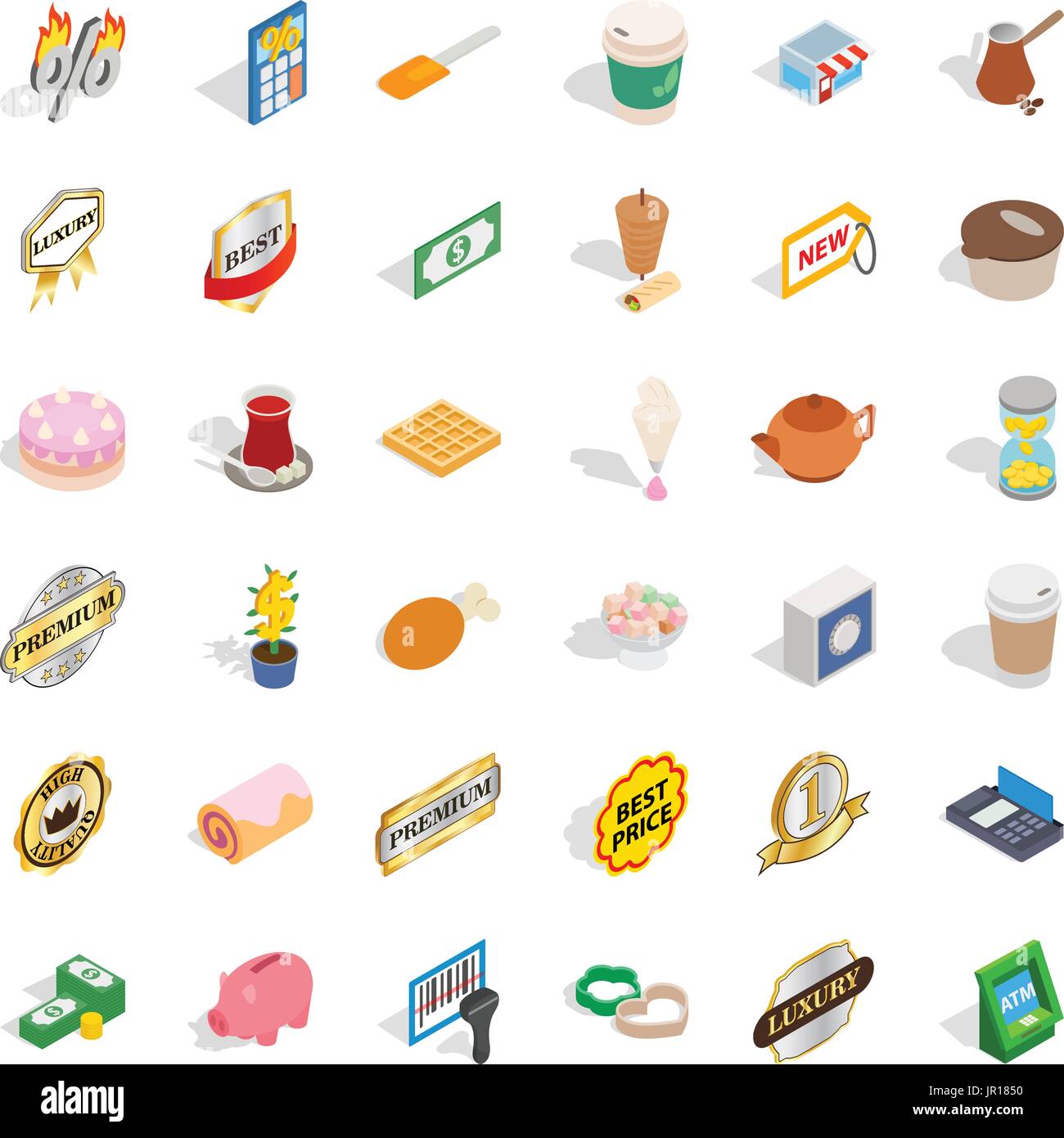 Drink coffee icons set, isometric style Stock Vector