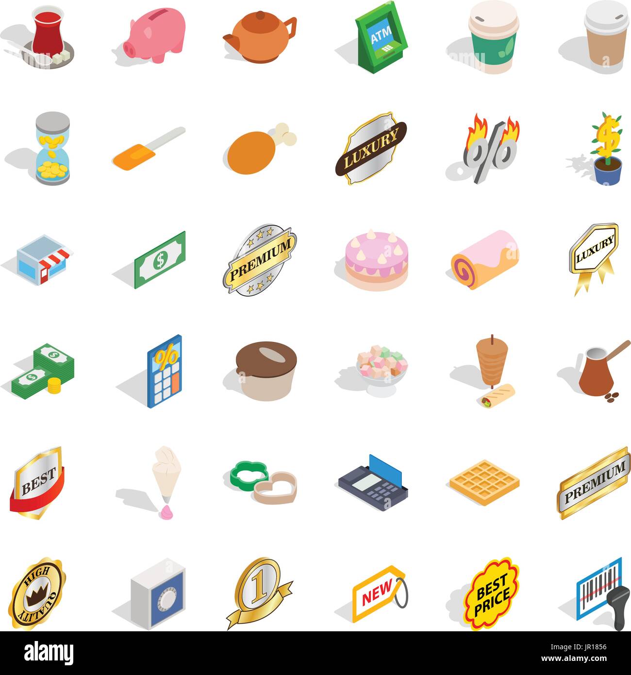 Hot drink icons set, isometric style Stock Vector