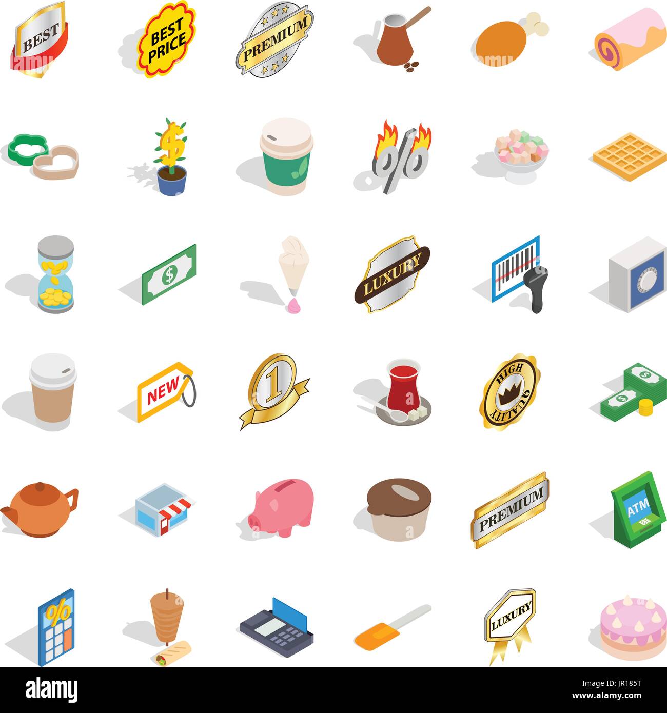 Hot coffee icons set, isometric style Stock Vector