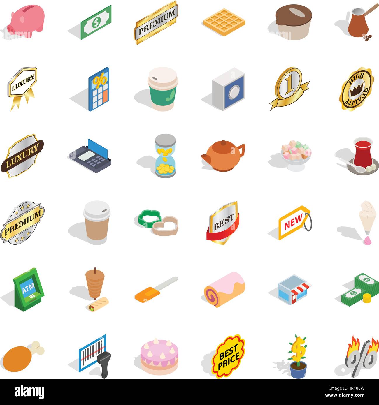 Coffee shop icons set, isometric style Stock Vector