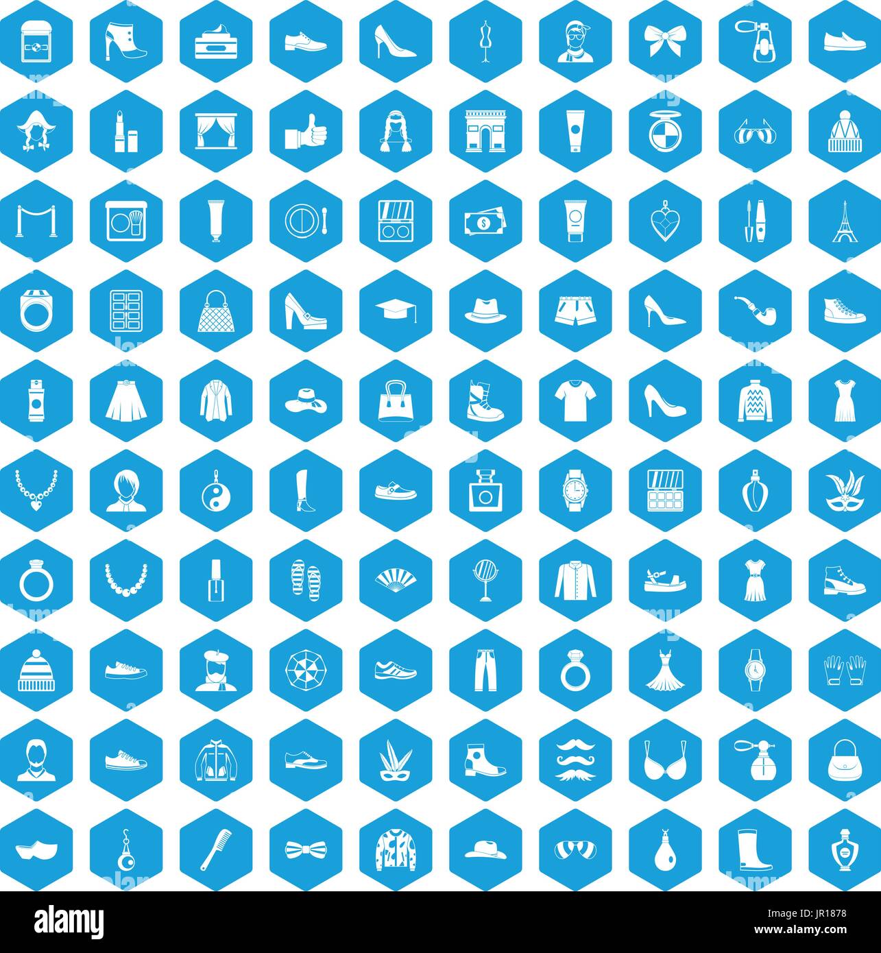 100 vogue icons set blue Stock Vector