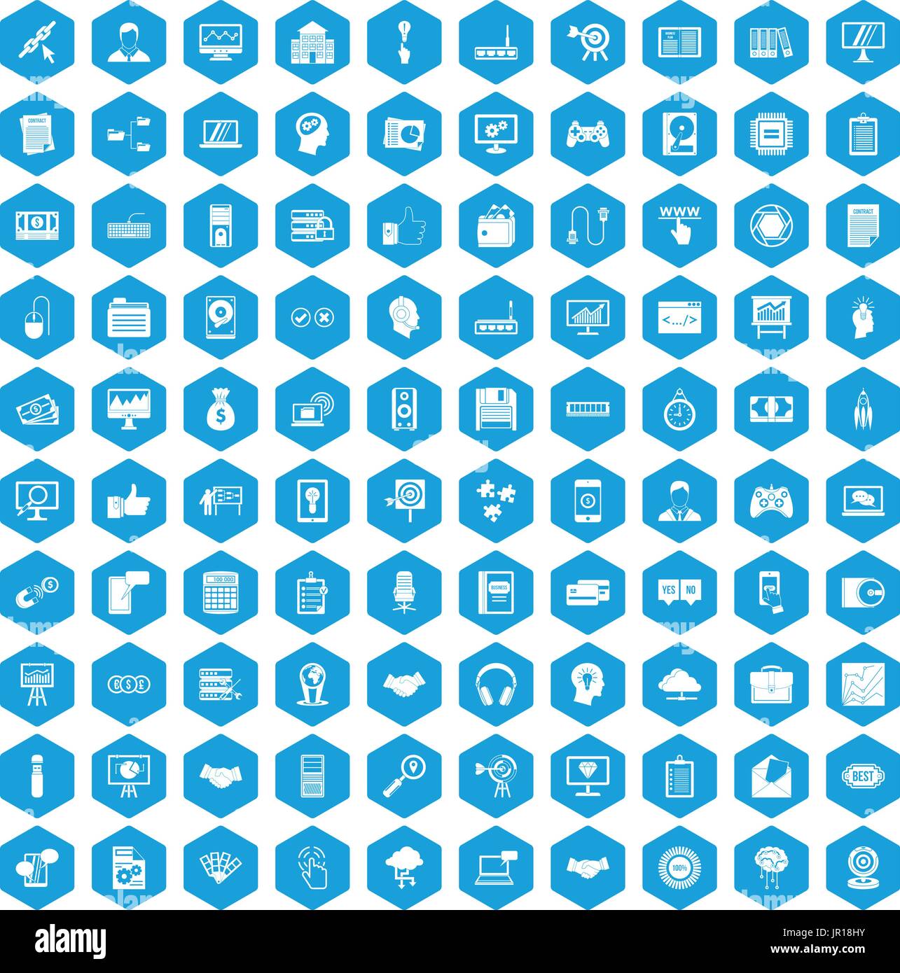 100 web development icons set blue Stock Vector