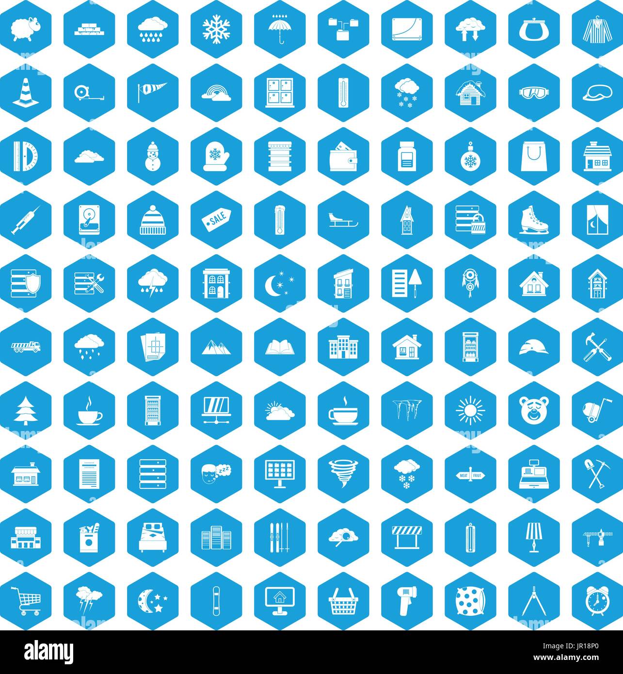 100 windows icons set blue Stock Vector