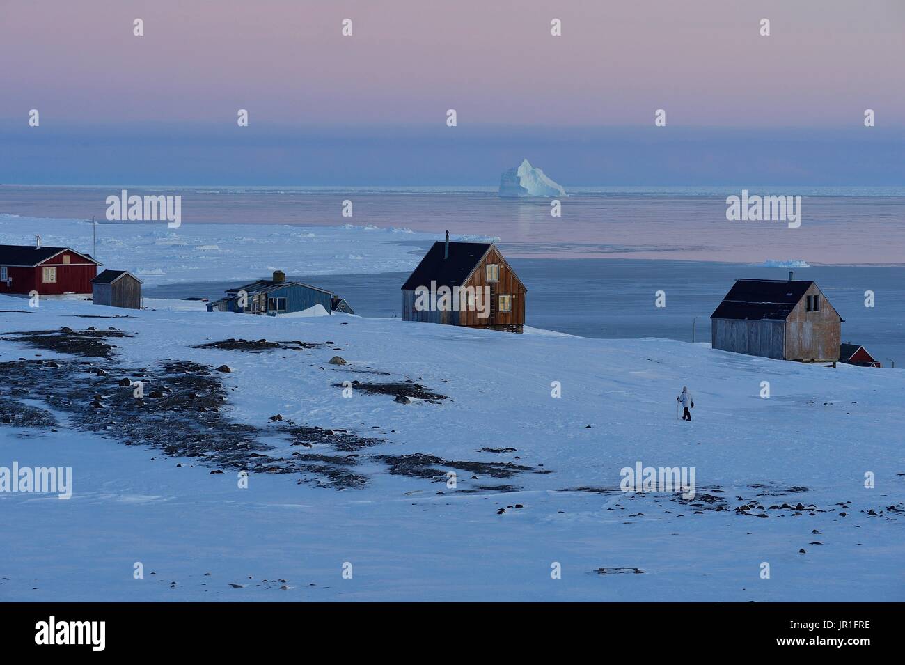 Kap Hope village (Igterajivit), February 2016, the Scoresbysund in the  background, Greenland Stock Photo - Alamy
