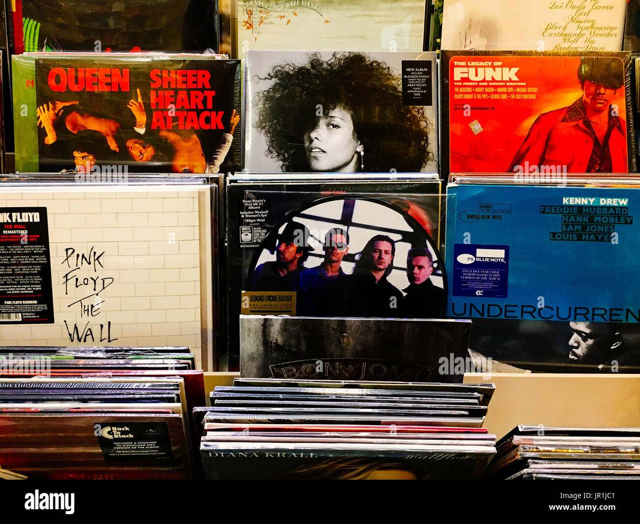 BUCHAREST, ROMANIA MAY 06, 2017 Vinyl Record Cases Of Famous Music