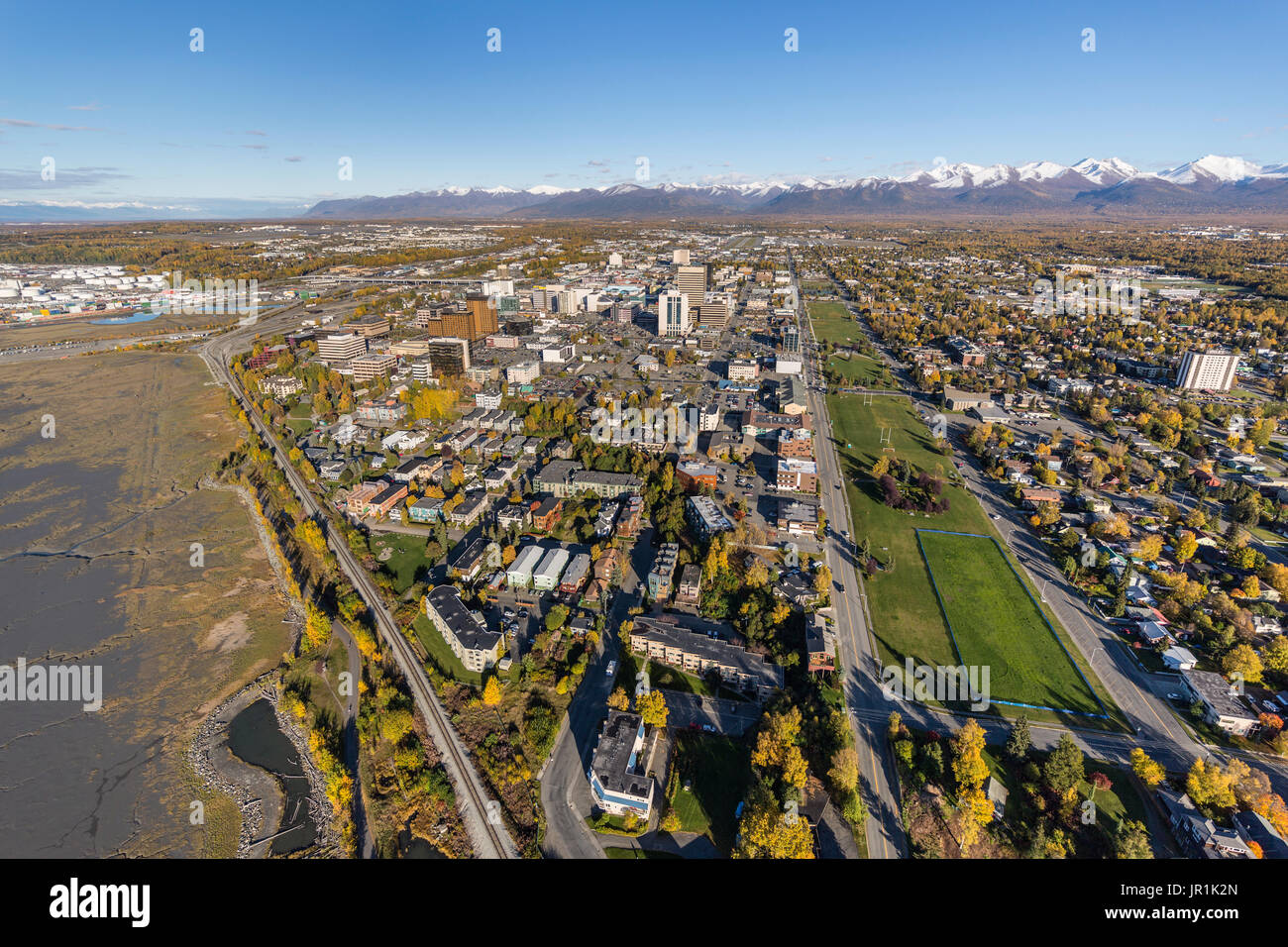 Aerial View Of Downtown Anchorage, The Delaney Park Strip And The Cook