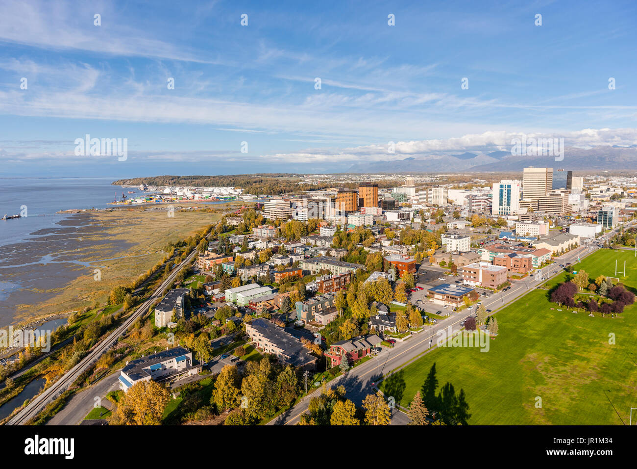 Aerial View Of Downtown Anchorage, Delaney Park Strip And The Cook