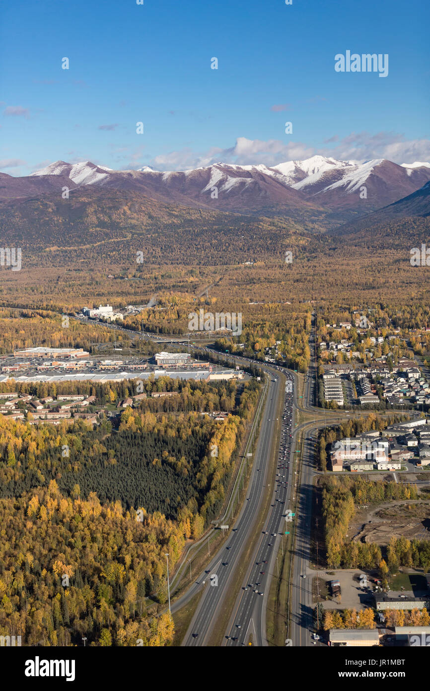 Aerial View Of The Glenn Highway With The Chugach Mountains In The