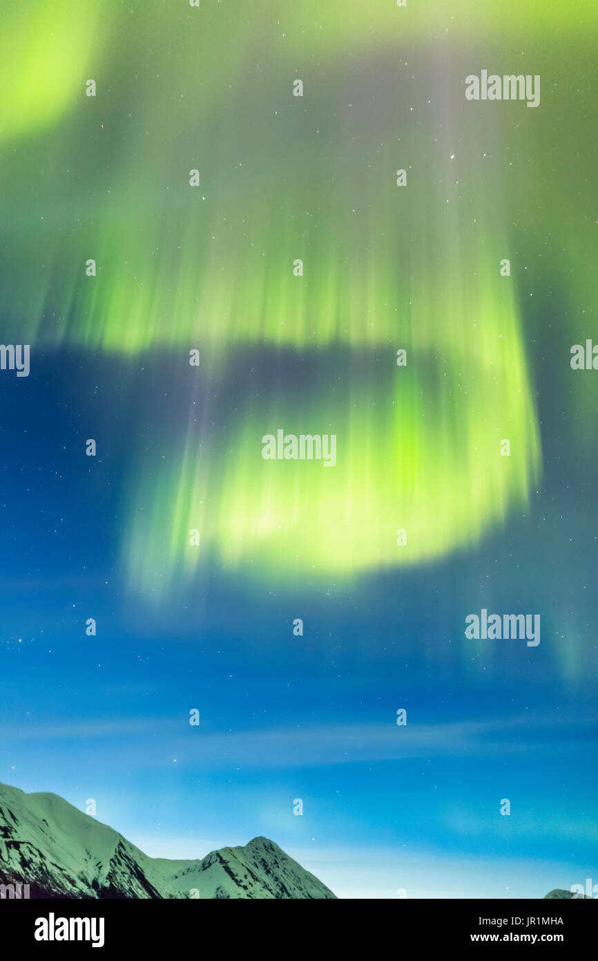 Green Northern Lights Dance Over The Kenai Mountains At Moose Pass