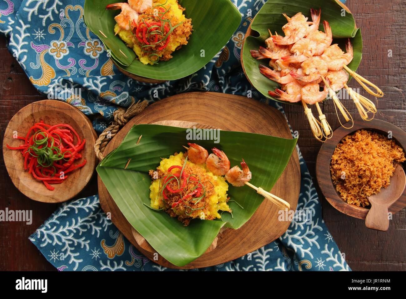 Ketan Serundeng Udang. Turmeric Sticky Rice with Roasted Coconut and