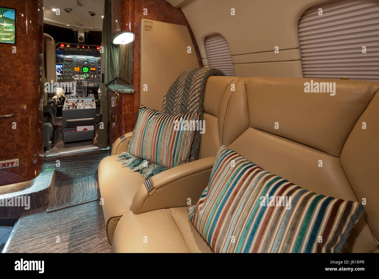 Cabin in private Lear 60 jet aircraft Stock Photo