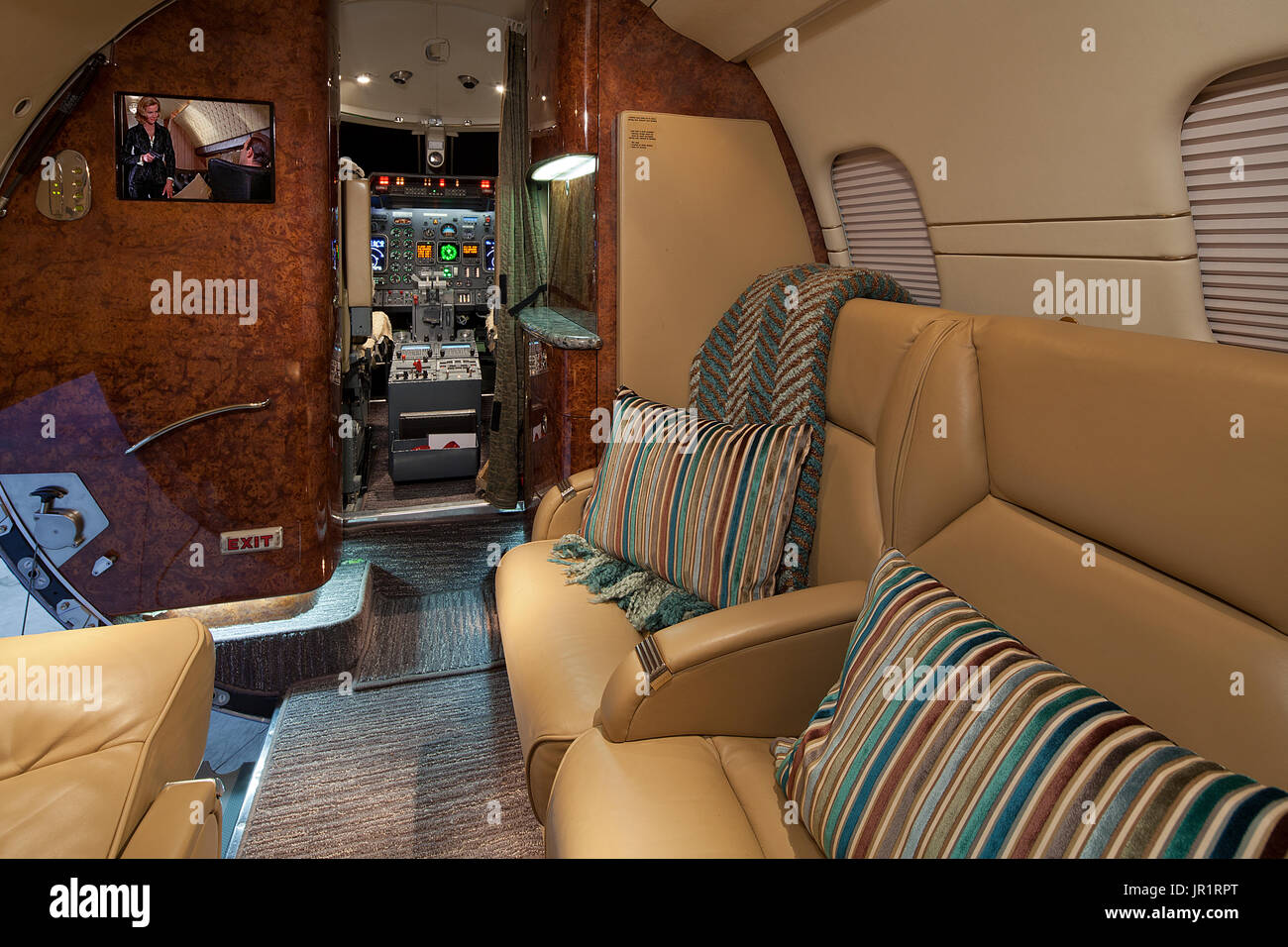 Cabin in private Lear 60 jet aircraft Stock Photo