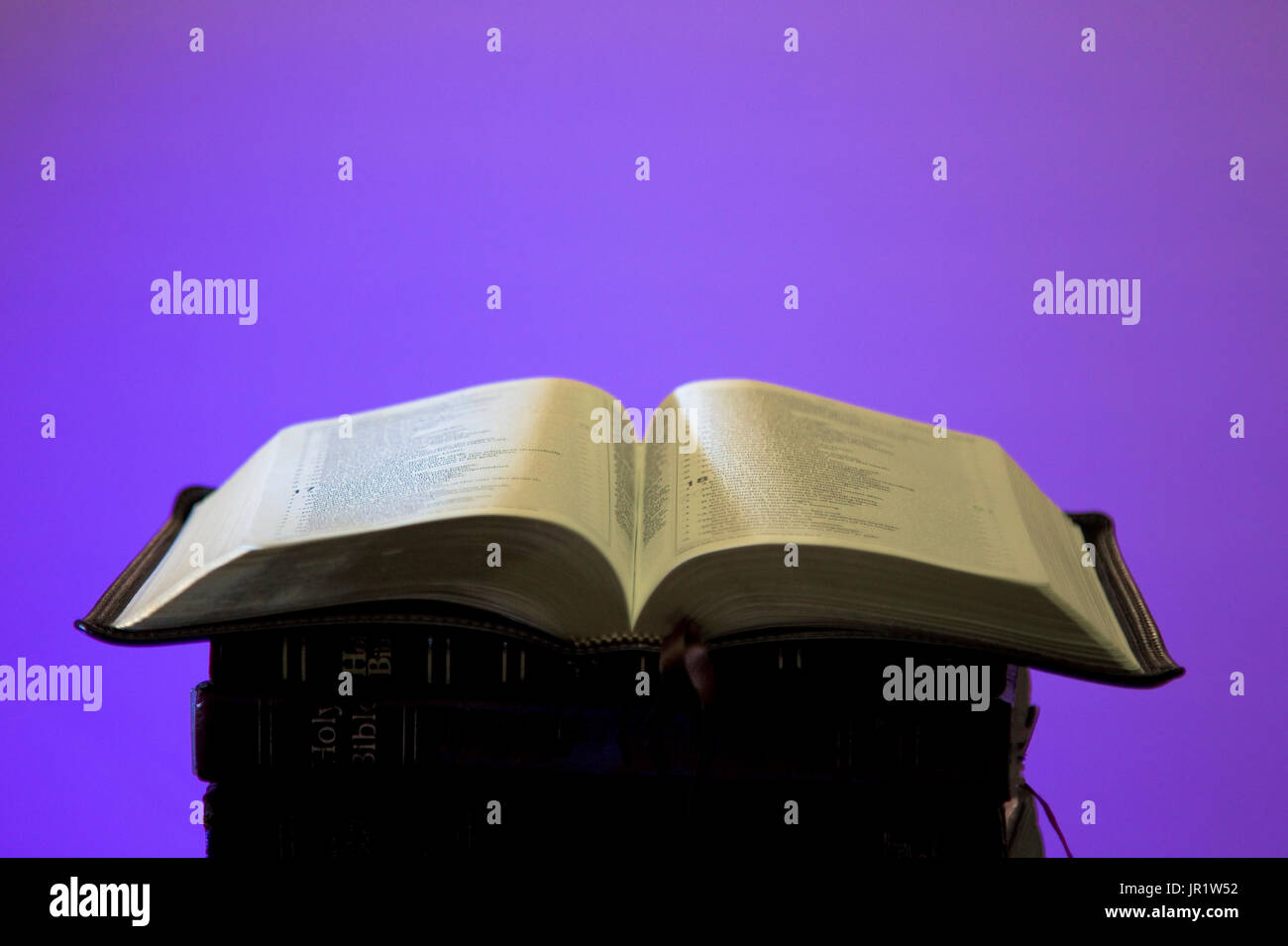 Dynamically Light Open Bible with Copy Space for Writing Stock Photo